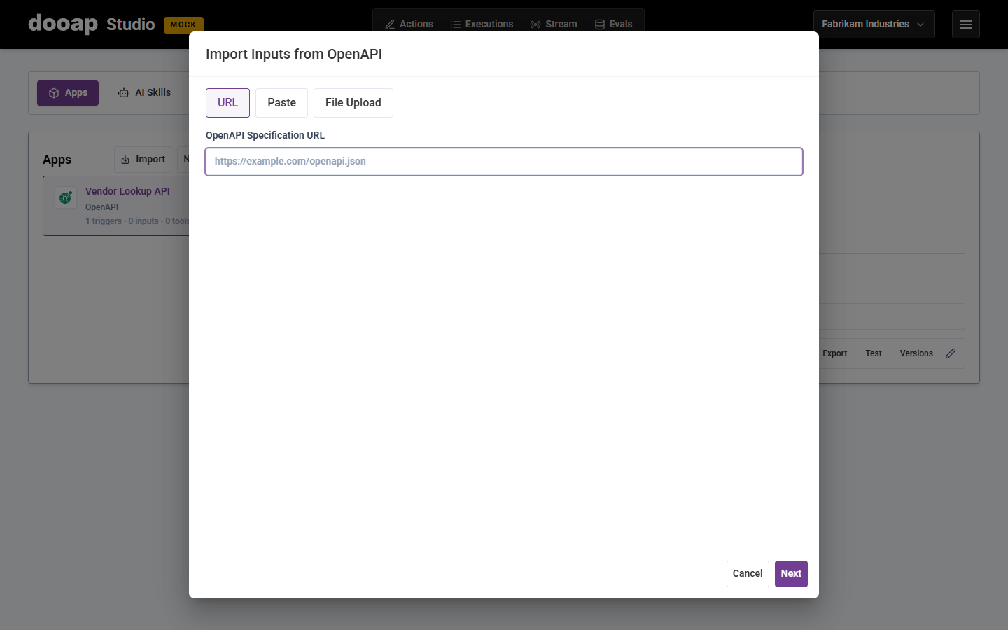 Import from OpenAPI dialog