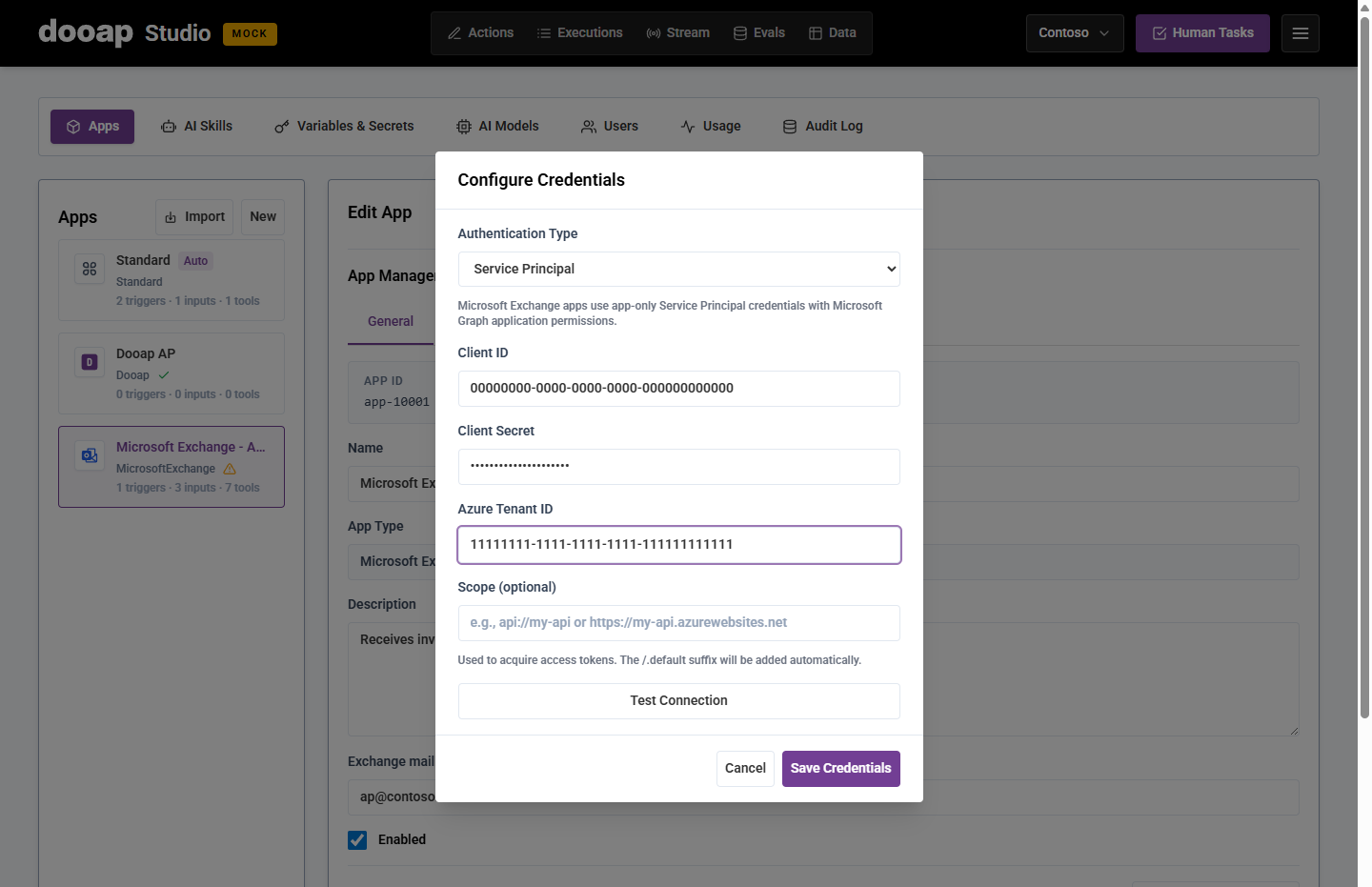 Configure Microsoft Exchange Service Principal credentials
