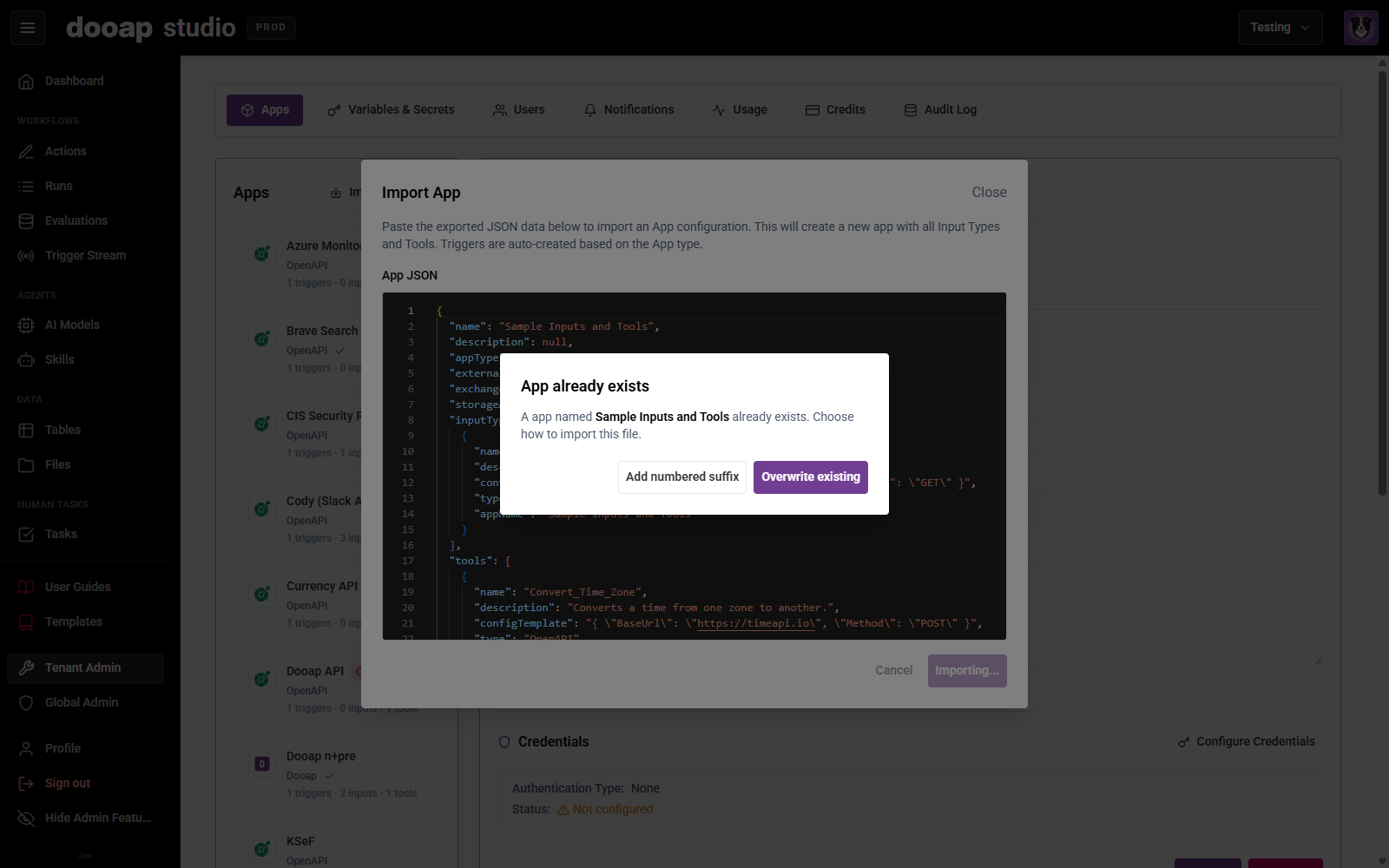 The conflict dialog offering Add numbered suffix or Overwrite existing
